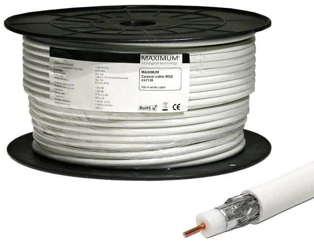 Maximum Sat-Koaxialkabel RG 6 Standard 6,6mm 100m auf Plastik Spule Maximum Sat-Koaxialkabel RG 6 Standard 6,6mm 100m auf Plastik Spule-Artikelnummer-200 000 04-von-Maximum