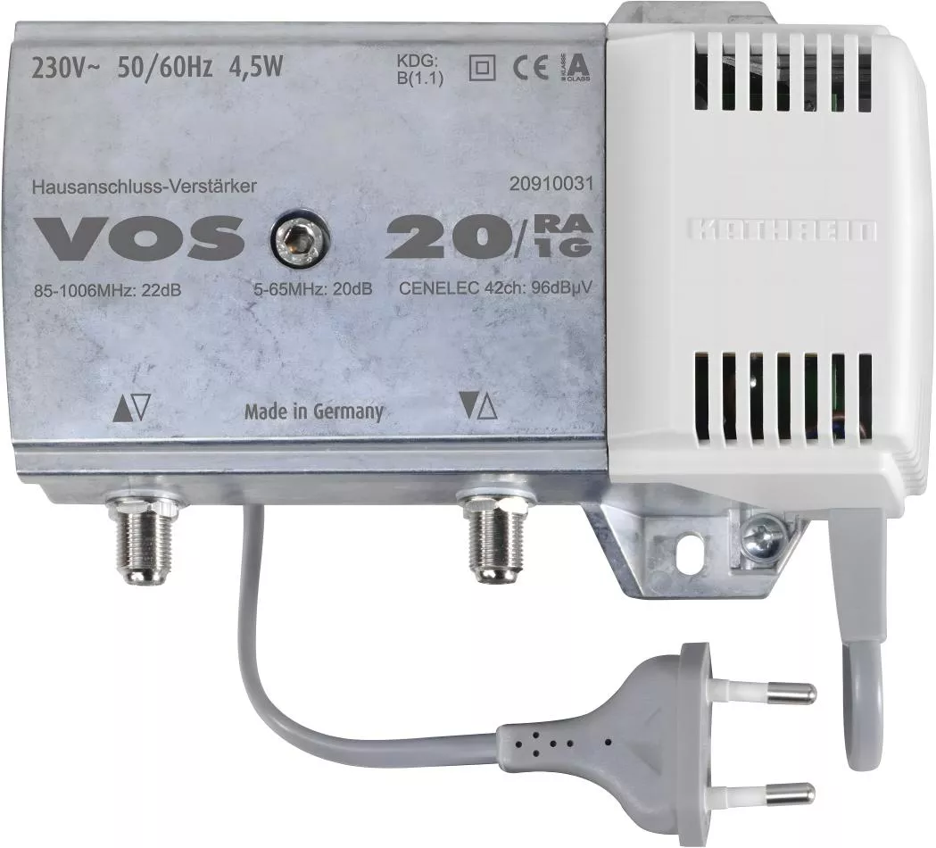 Kathrein VOS 20/RA-1G - Hausanschluss-Verstärker 22 dB, 5-65/85-1006 MHz, Rückweg 20 dB-Artikelnummer-086 910031-von-Kathrein